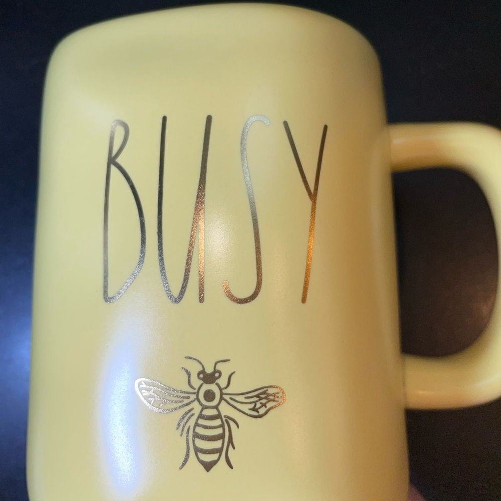 Rae Dunn  “Busy Bee” Coffee Mug Yellow with Gold Lettering Hard To Find - Picture 2 of 4